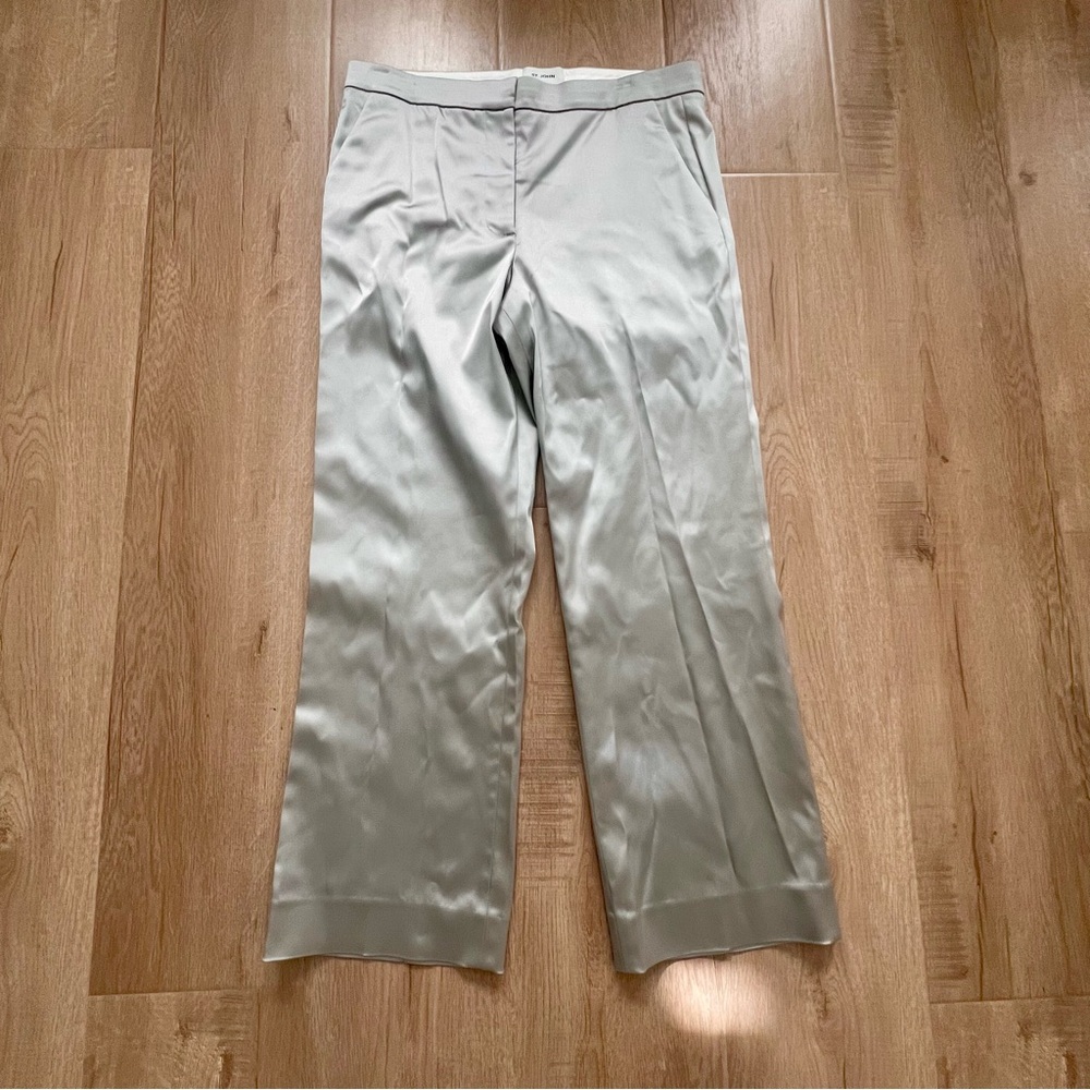 $895‎ St. John Satin Dress Pant Pewter Color Size 6 NWT Italian Fabrics